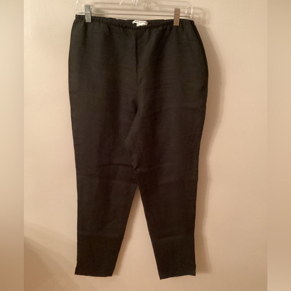 JOHN PATRICK VINTAGE SZ 10 BLACK DRAWSTRING WAIST 100% LINEN STRAIGHT LEG PANTS